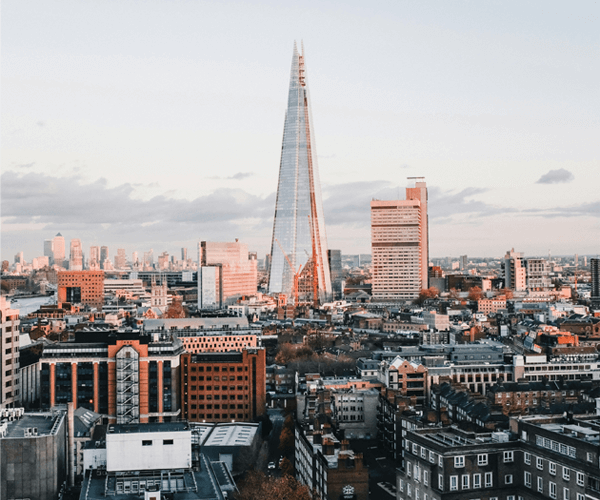 The Shard building in London, surrounded by the London Skyline-600x500